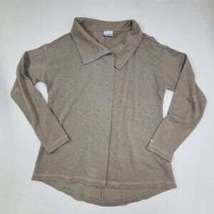 Columbia Women's Cowl-Neck collar long-sleeve snap-button Cardigan Tan Medium